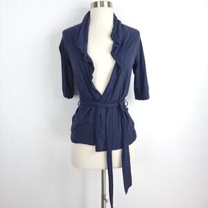 Banana Republic Short Sleeve Belted Open Front Cardigan Sweater Blue Small